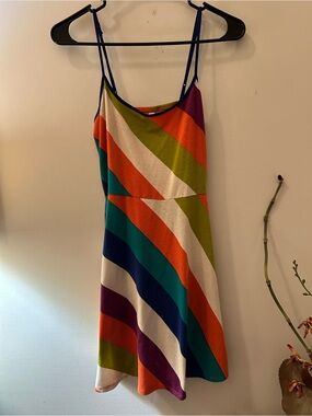 Hippie Rose Multicolor Striped Midi Dress with Spaghetti Straps